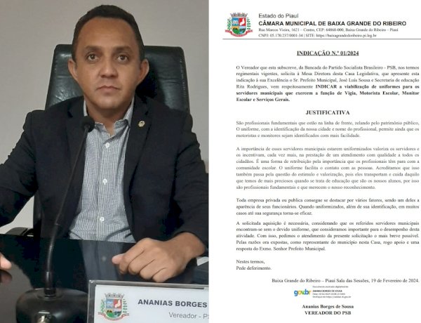 Vereador faz indicação à Prefeitura para fornecer uniformes aos servidores municipais